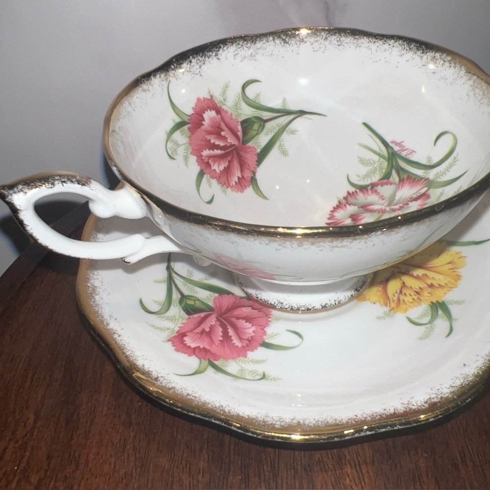 Floral Gold-Trimmed Teacup and Saucer Set